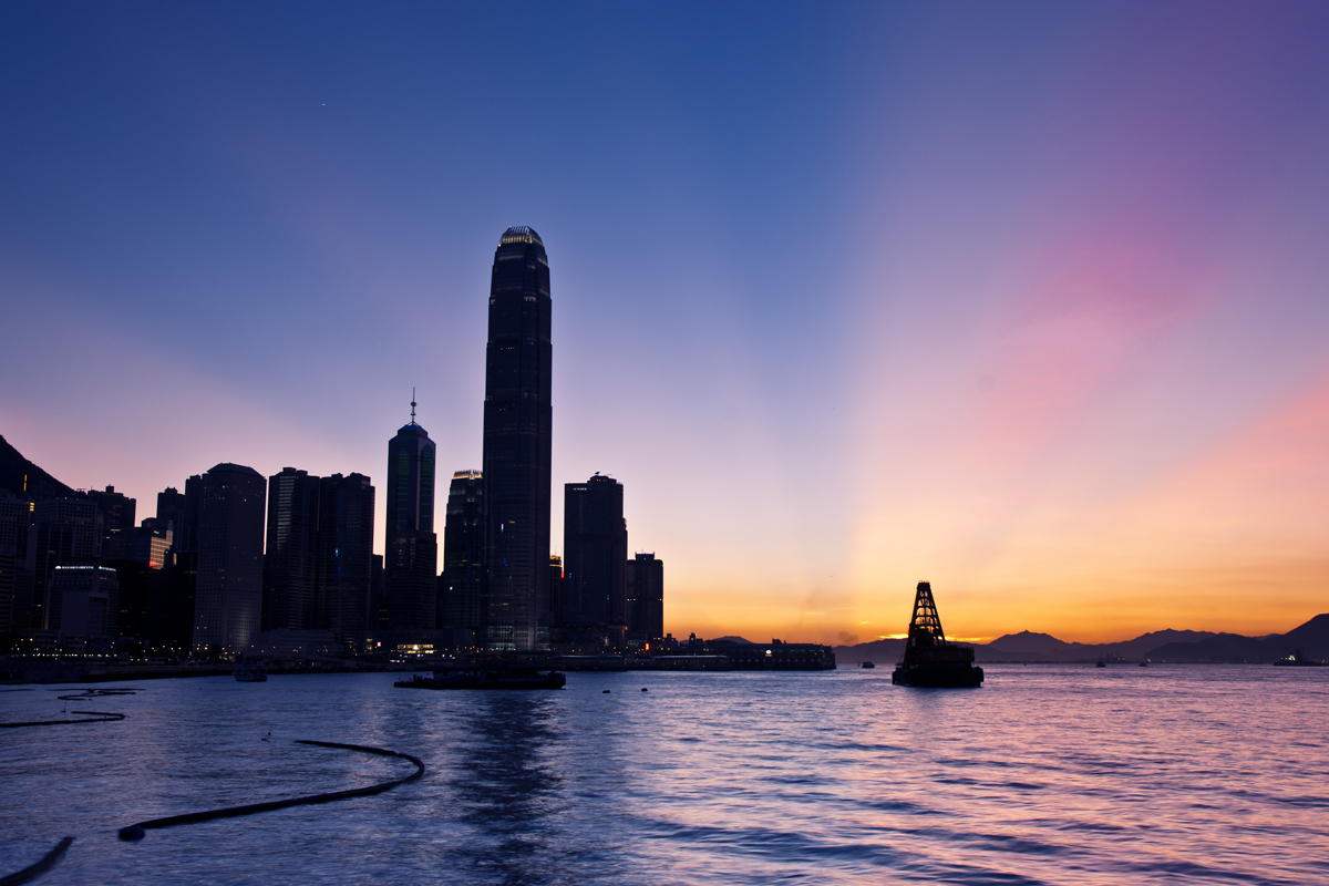 Hongkong, Kawloon, panoráma, mesto, noc, more