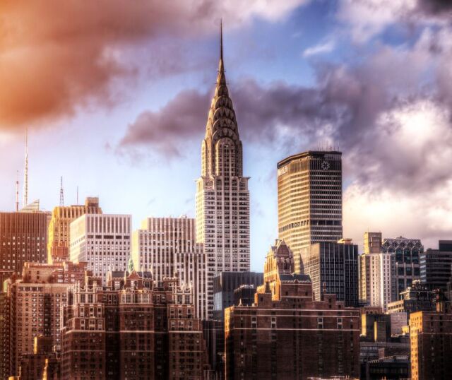 New York, Manhattan, Chrysler building, panoráma, mesto, mrakodrapy
