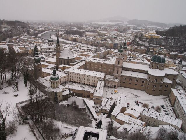 Salzburg, zima, sneh, mesto