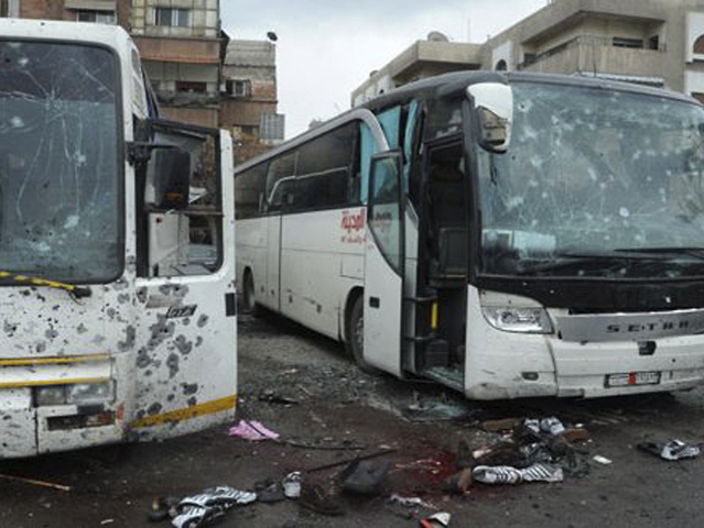Damask, Sýria, útok, bomba, autobus