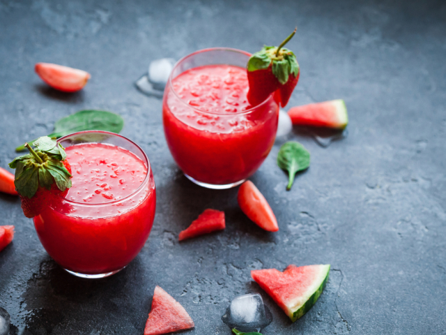 jahody, melón, nápoj, drink