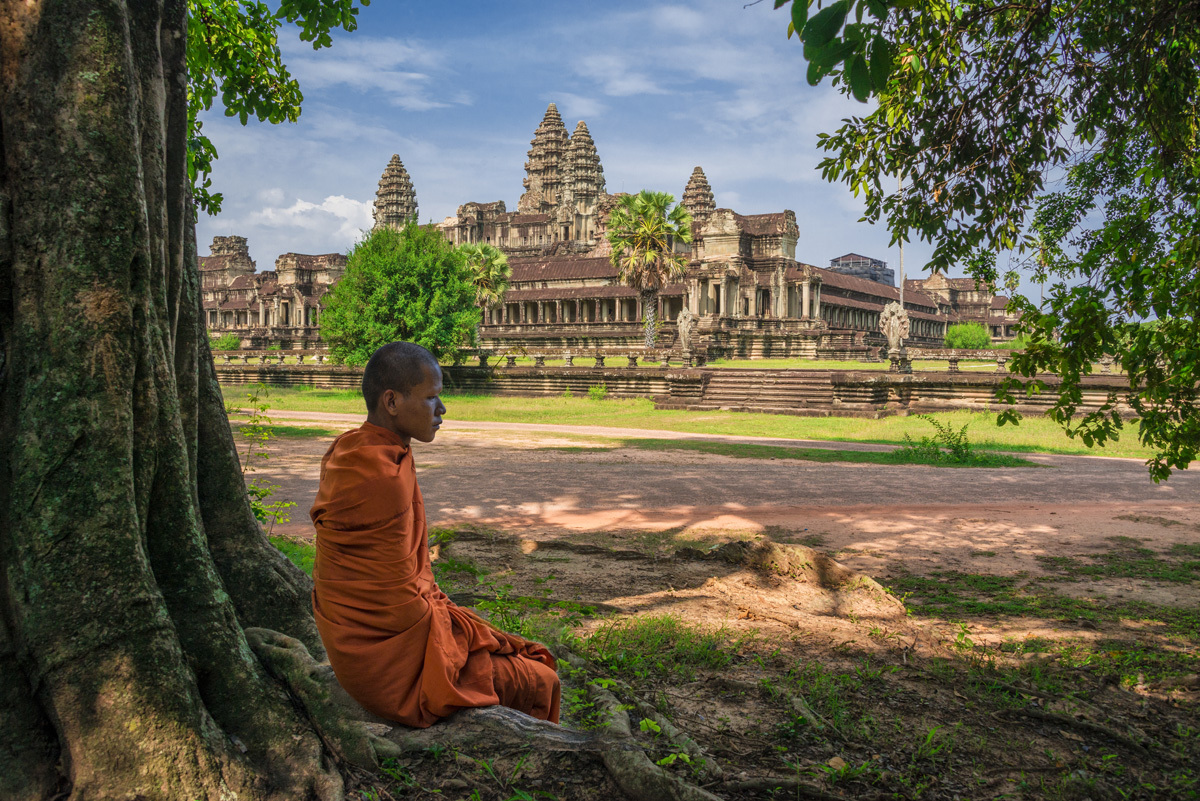Siem Reap, Kambodža, Angkór Vat, mních, budhista
