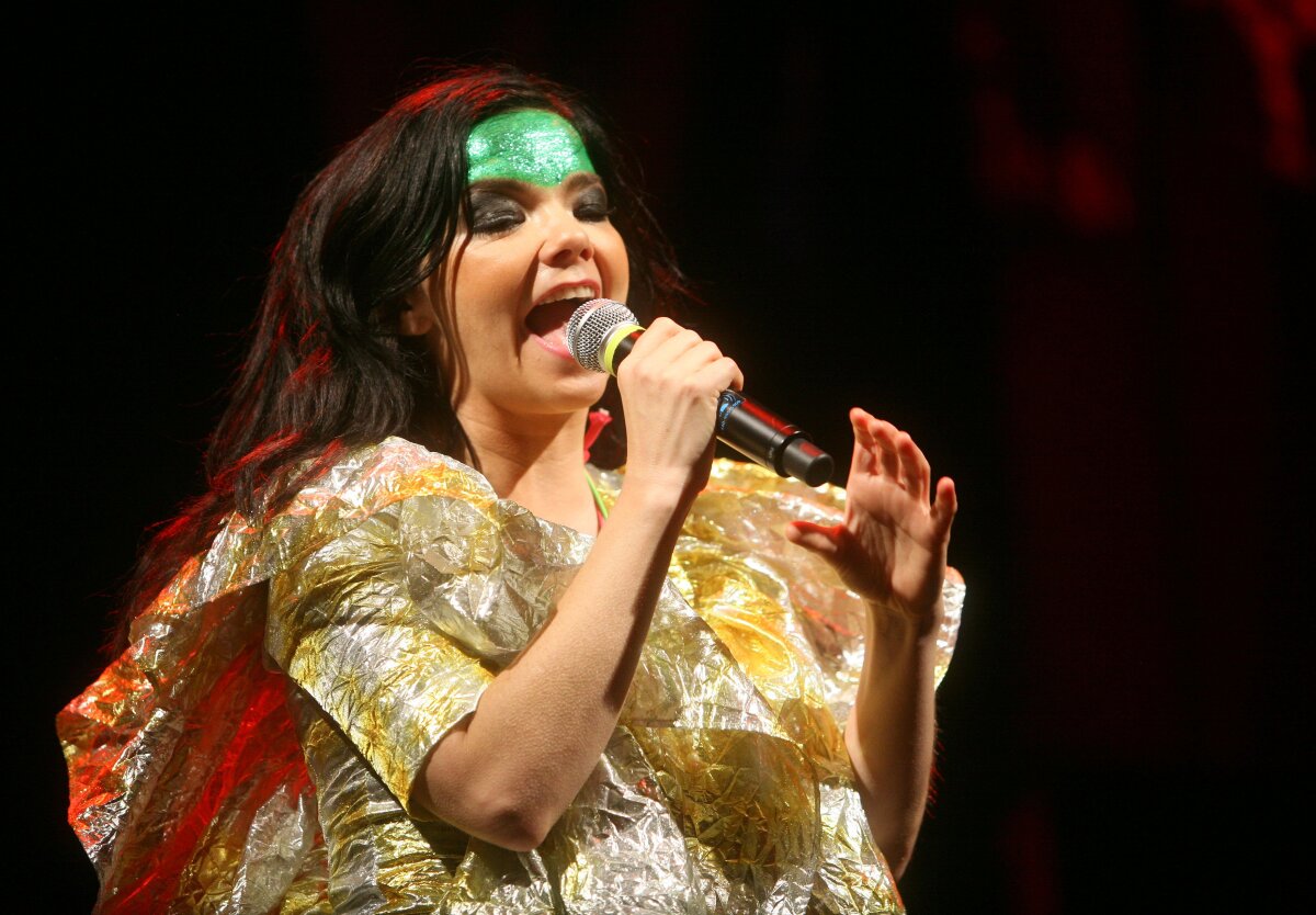 Speváčka Bjork na archívnom zábere z koncertu v New Yorku.