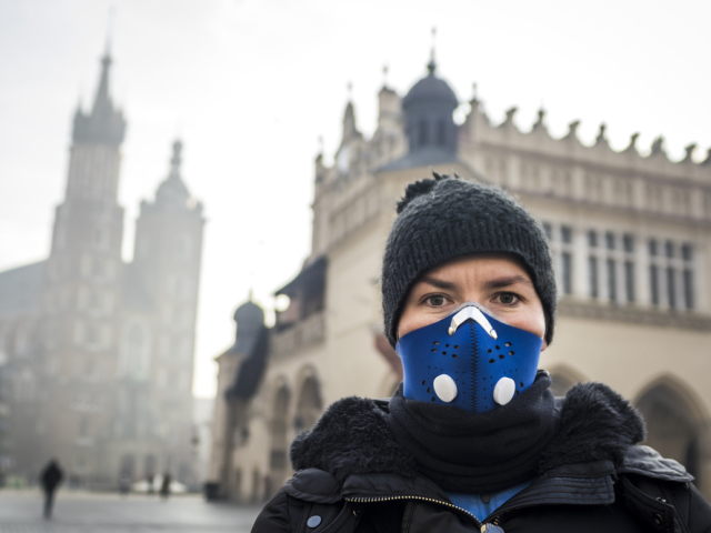 smog, žena, mesto