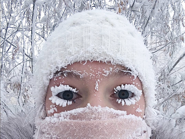 zima, jakutsko, rusko, mrazy, selfie