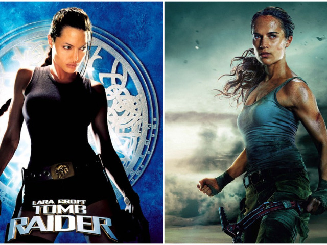 Herečky Lara Croft (vľavo) a Alicia Vikander ako Lara Croft na kolážovom zábere.