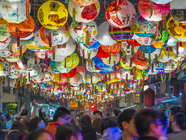 Tainan, Taiwan, lampióny, čínsky nový rok