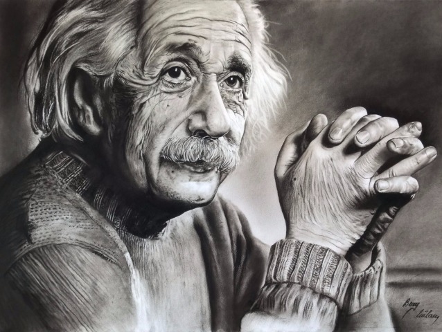 Albert Einstein, portrét, kresba, Milan Berky, autor