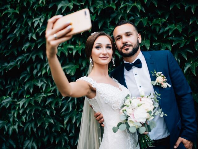 nevesta, ženích, svadba, selfie