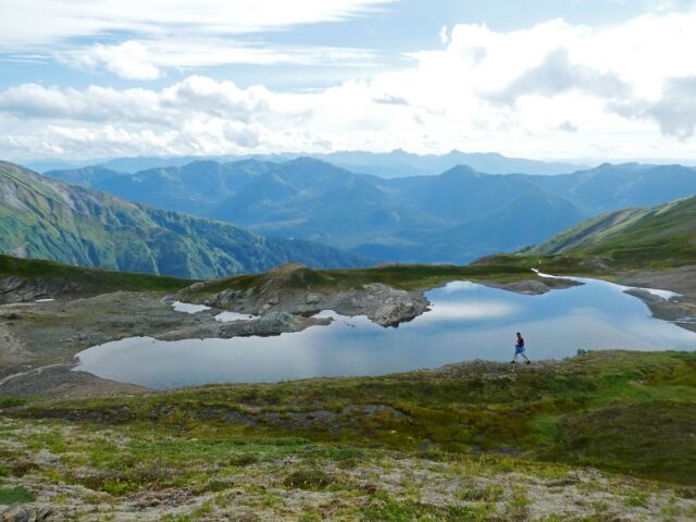 Aljaška, jazero, pleso, turista, hory, turistika, cestovanie