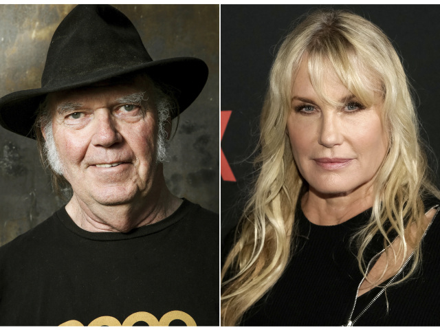 Hudobník Neil Young a herečka Daryl Hannah na kolážovom zábere.