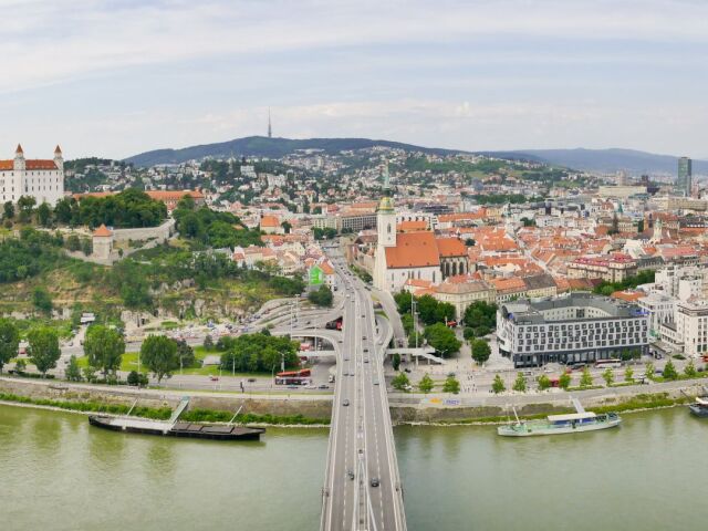 mesto, bratislava, panorama, centrum, dunaj, sky walking, most s