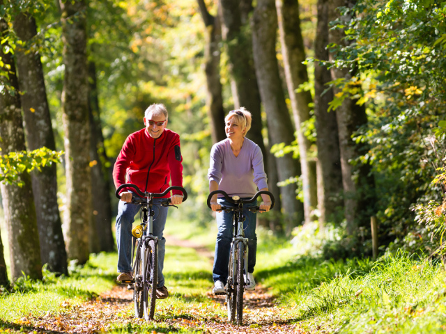 cyklisti, bicykel, seniori, pohyb, rekreácia, šport