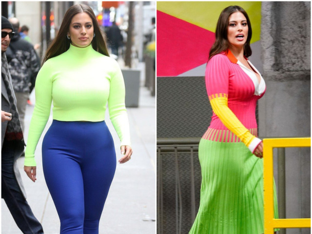Modelka Ashley Graham v neónových kúskoch.