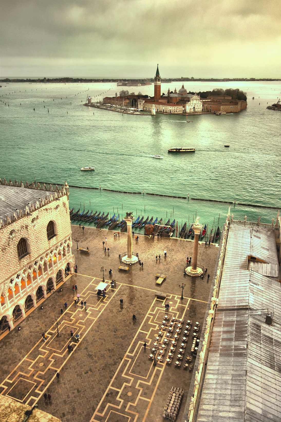 Pohľad na Námestie sv. Marka a ostrov San Giorgio Maggiore, január 2019.