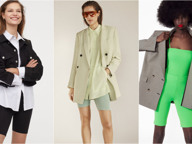 Ako sa dajú nosiť cyklistické šortky? Toto sú variácie od jednotlivých značiek - zľava: H&M, Mango a Zara. 