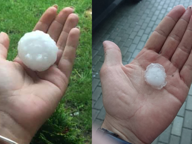 ruka, ľad, krúpy, krupobitie