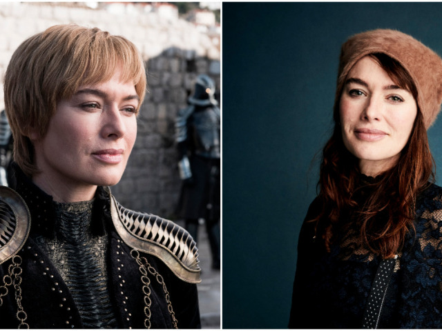 Herečka Lena Headey na snímke v seriáli Hra o tróny (vľavo) a v civile. 