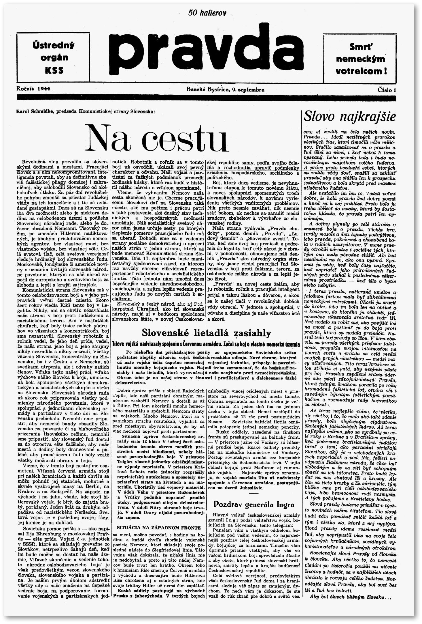 povstalecká Pravda, 9. september 1944