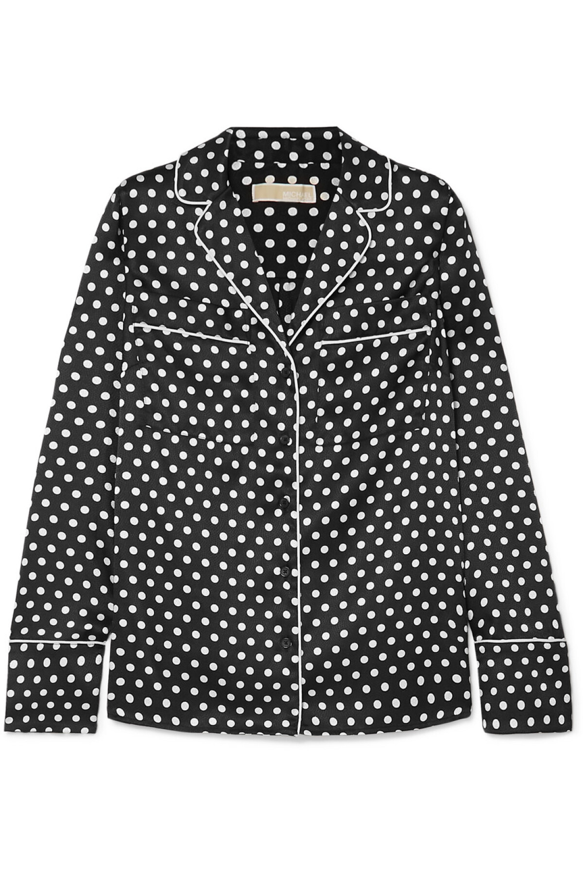 Bodkovaná saténová blúzka Michael Kors, predáva sa za 150 eur na Net-a-porter.com.