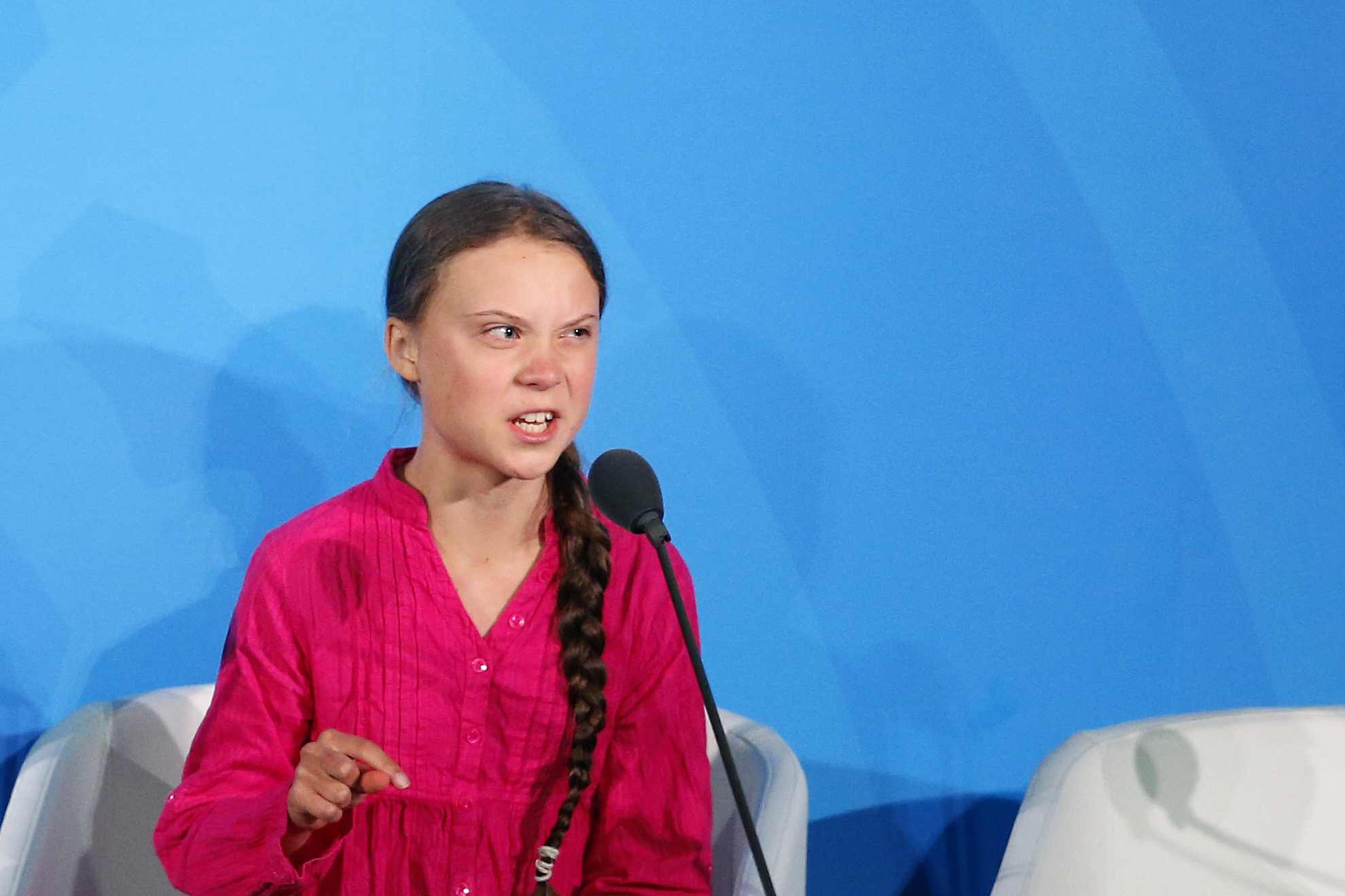Klimatická aktivistka Greta Thunbergová na Klimatickom summite OSN.