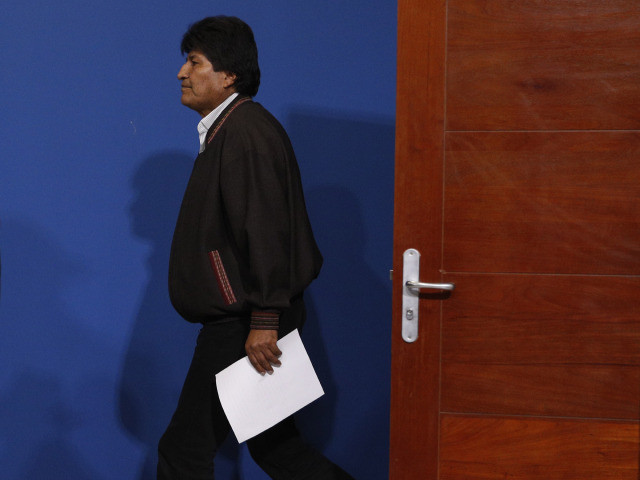 Bolivia's President Evo Morales arrives a press conference at the military airport in El Alto, Bolivia, Sunday, Nov. 10, 2019. Hours later Morales announced his resignation under mounting pressure