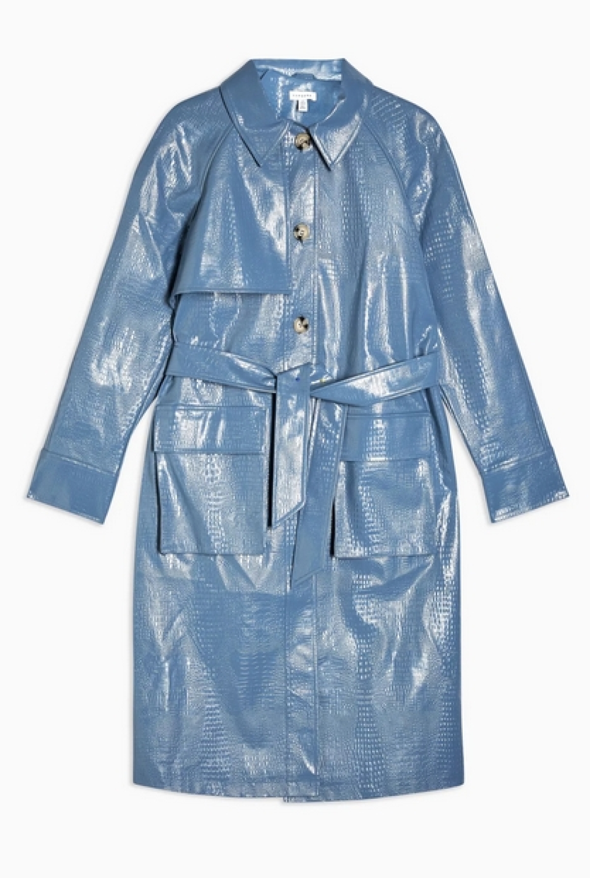 Trenčkot s potlačou krokodílej kože. Predáva Topshop za 110 eur. 