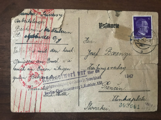 korešpondenčný lístok, Auschwitz