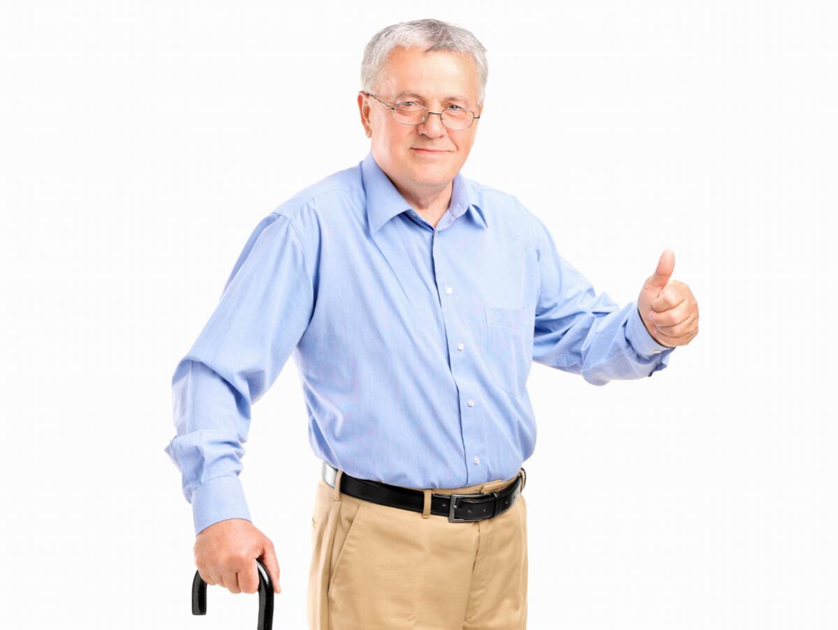 senior, barla, palec hore, úsmev