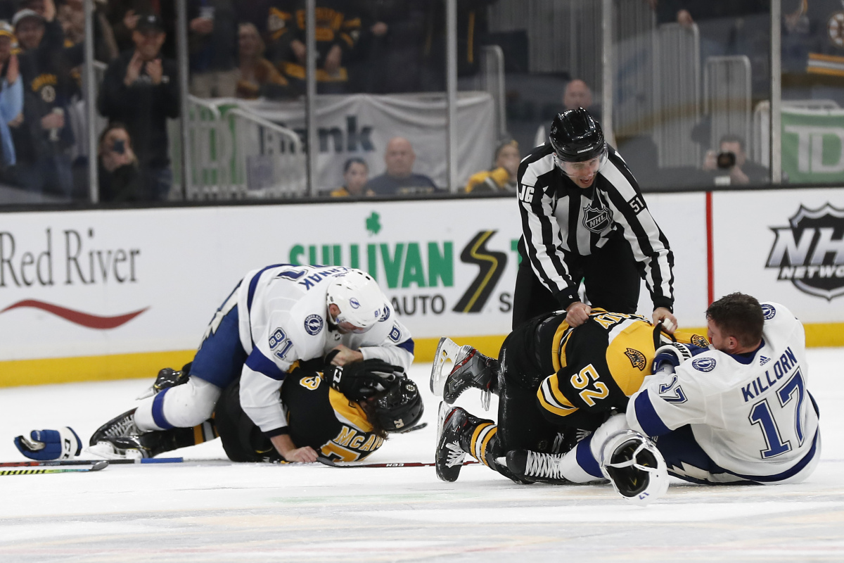 Erik Černák, Charlie McAvoy, Alex Killorn, Sean Kuraly