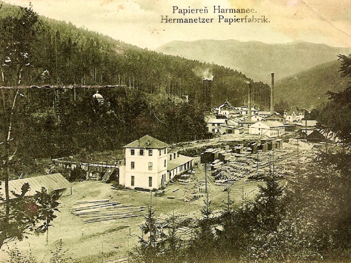 Harmanecké papierne, pohľadnica, história