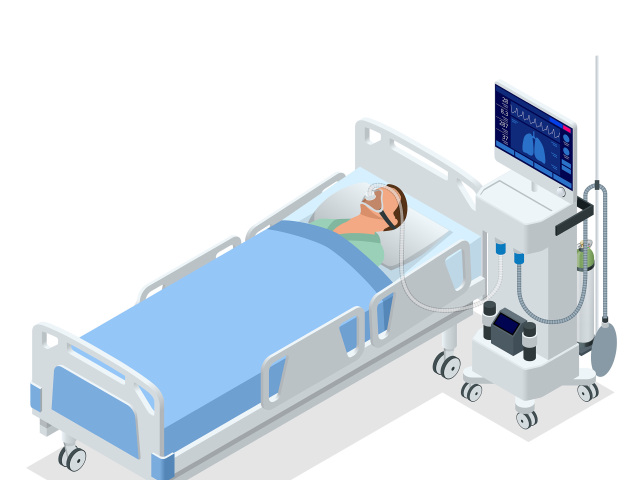 pľúcny ventilátor, koronavírus, nákres