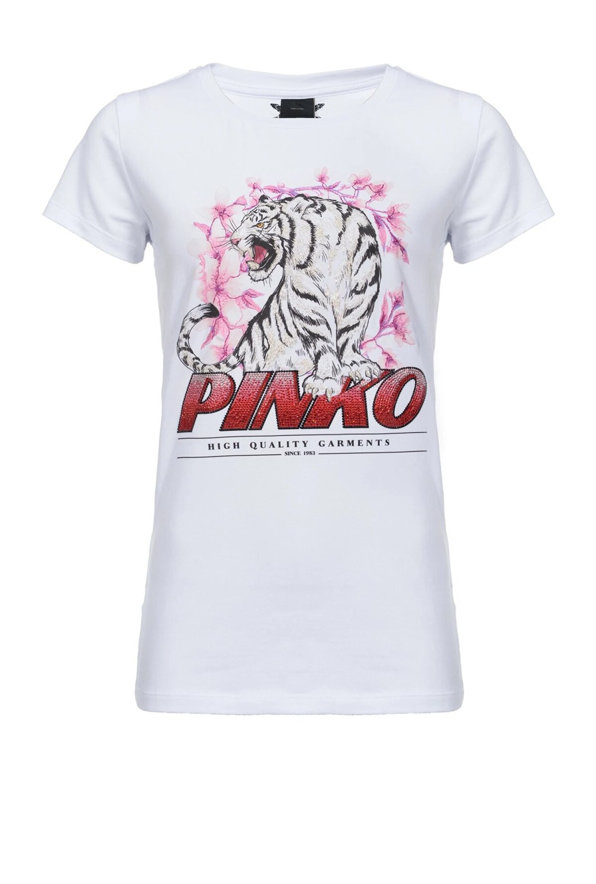 Dámske tričko s animovaným motívom tigra logom značky Pinko. Predáva sa od 120 eur. 