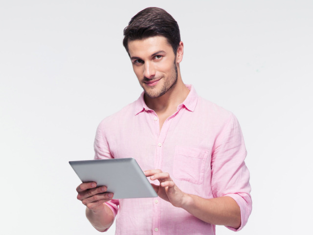 muž, úsmev, tablet, rada, tip, trik, prefíkaný