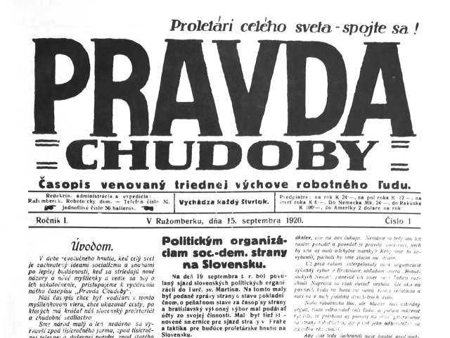 Pravda, titulná strana, titulka 15. september 1920