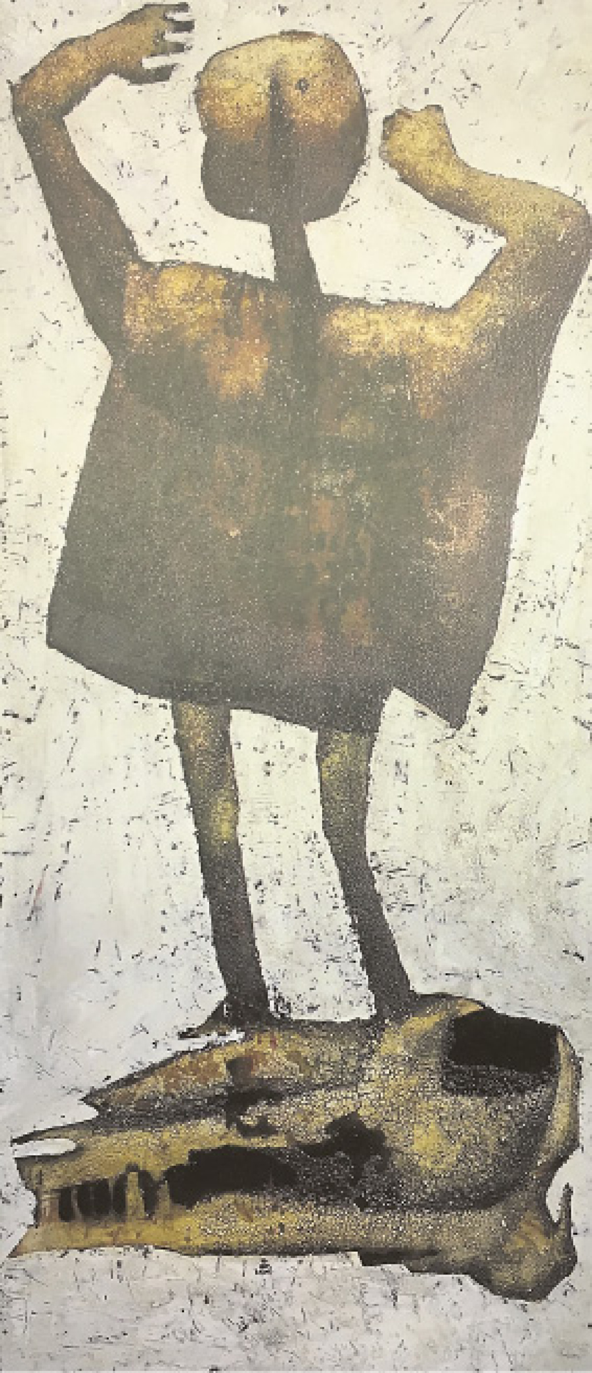 Chlapec s konskou lebkou  1963  kombinovana technika  162 x 53 cm  sukromna zbierka