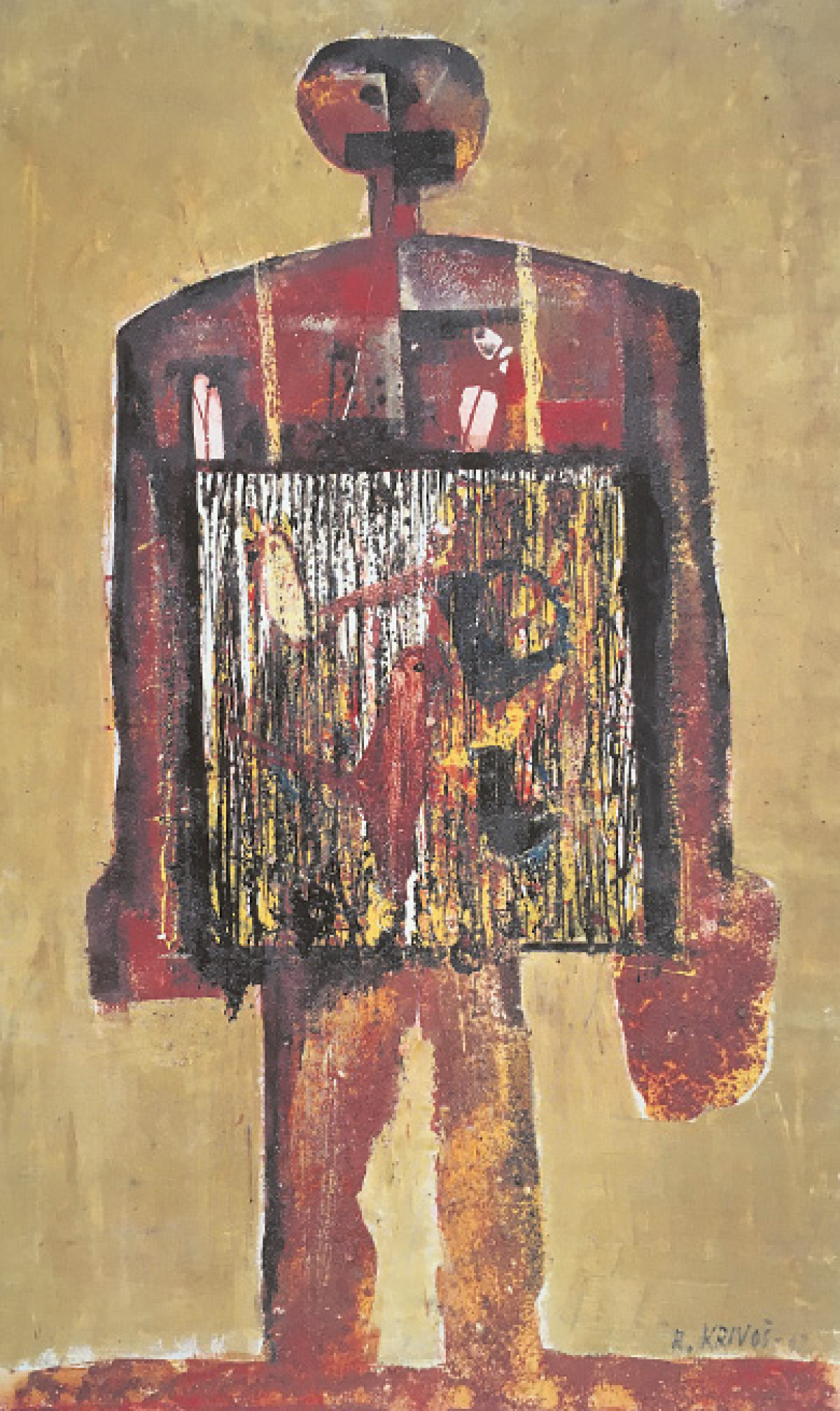 Muz s klietkou  1962  kombinovana technika  100 x 61 cm  zo zbierky Turcianskej galerie v Martine