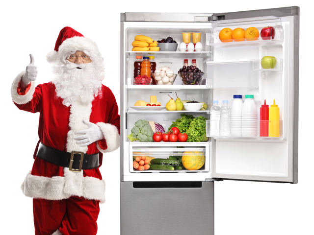 mikuláš, santa claus, chladnička, palec hore