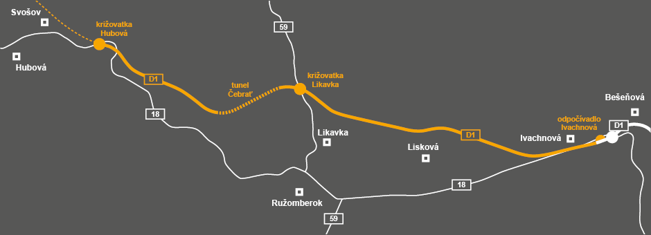 Mapa úseku Hubová - Ivachnová.
