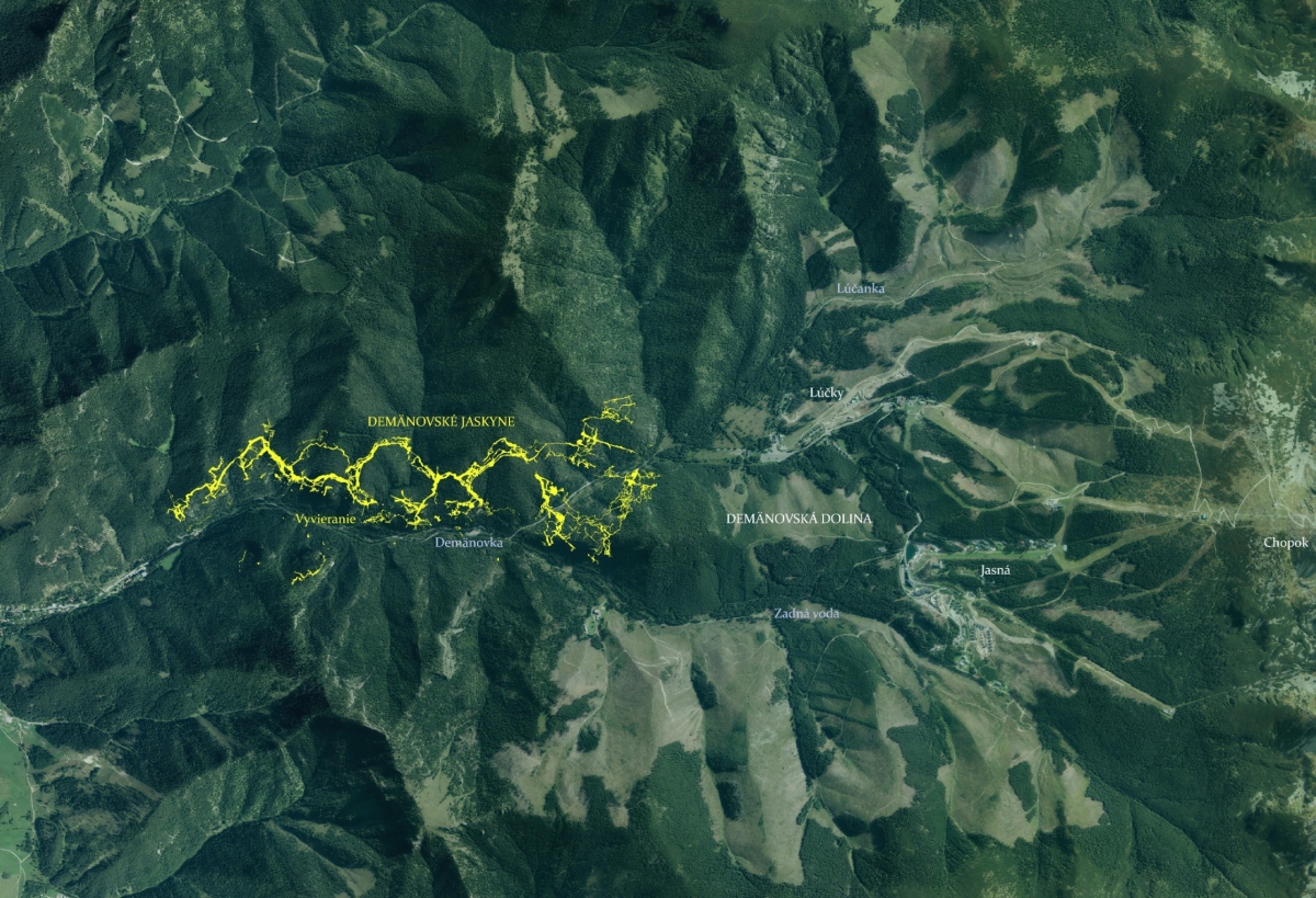 Mapa jaskýň v Demänovskej doline