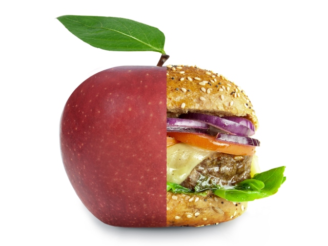 hamburger, jablko, strava, fastfood, výber