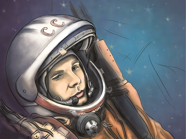 Jurij Gagarin, kresba, obrázok, kozmonaut, skafander