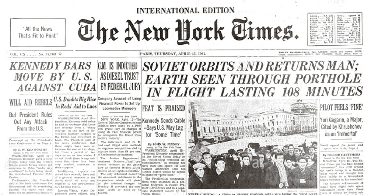 New York Times, titulná strana, Jurij Gagarin