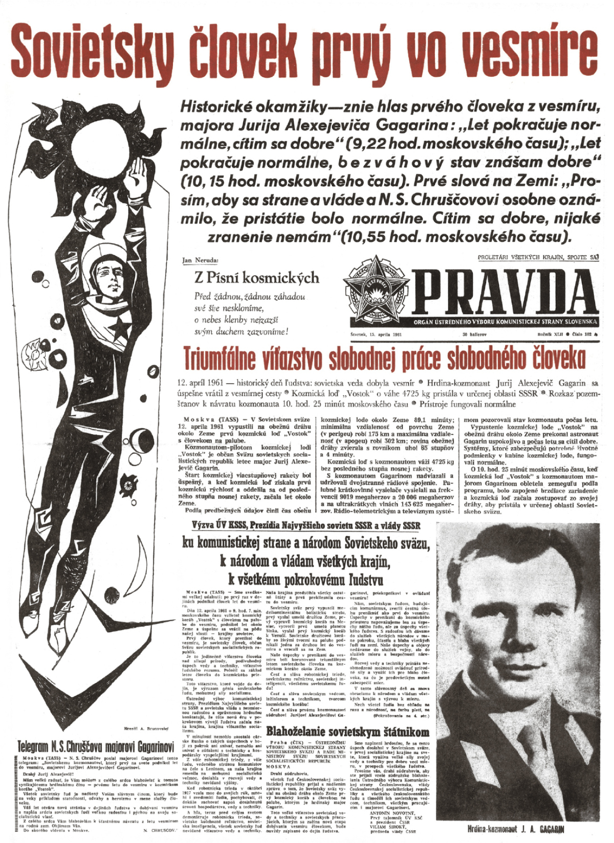 titulná strana, denník Pravda, Jurij Gagarin