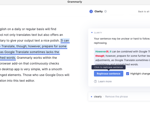 Grammarly, korektúra