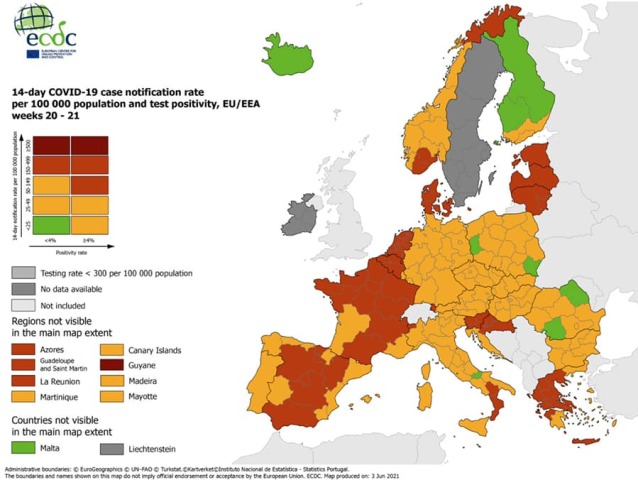 ECDC cestovateľská covid mapa