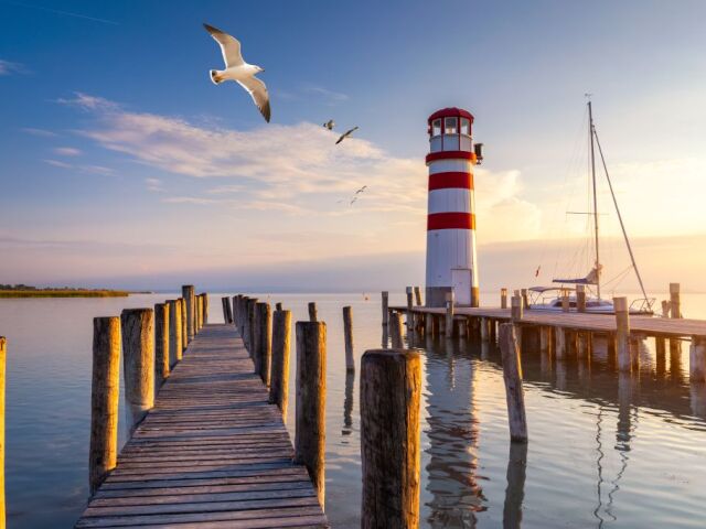 maják, Podersdorf am See, Neziderské jazero, Rakúsko