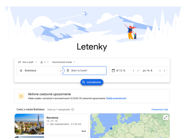 Google, letenky, vyhľadávač