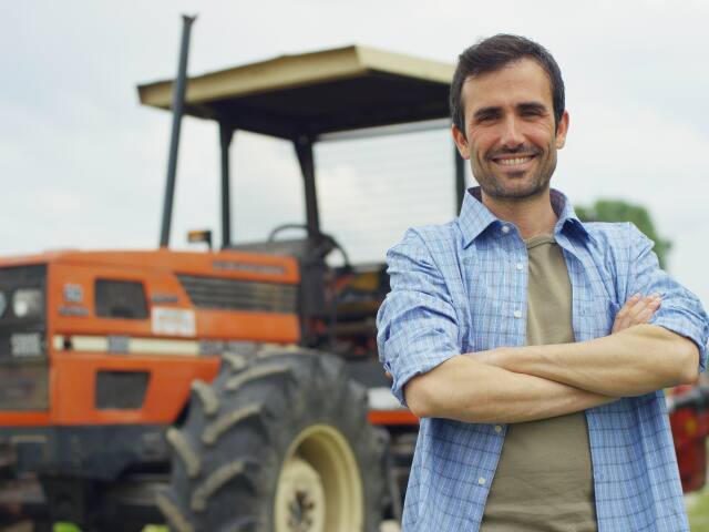traktor, farmár, pole, práca, úsmev