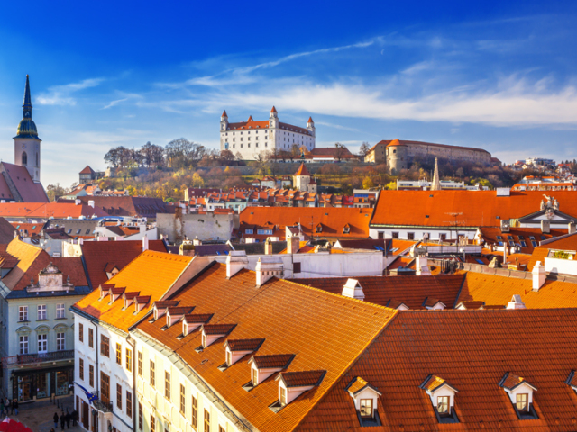 Bratislava castle st Martins cathedral and the old town rooftop view in Bratislava,Slovakia